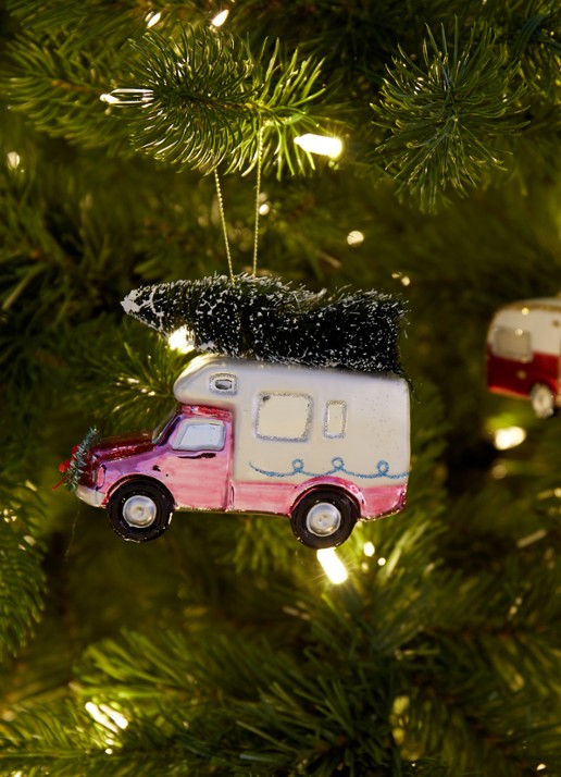 HD Collection Camper kersthanger 10 cm - voorkant 2 roze