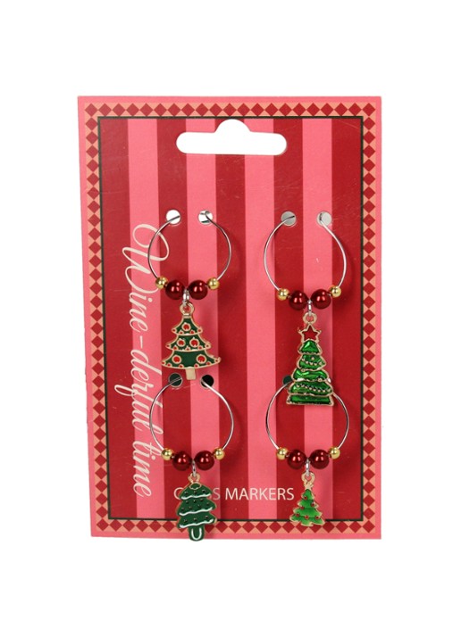 Kersten Kerstboom glasmarkers set van 4