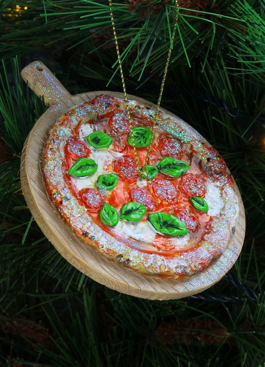 HD Collection Pizza kersthanger 10,4 cm - voorkant 2 bruin