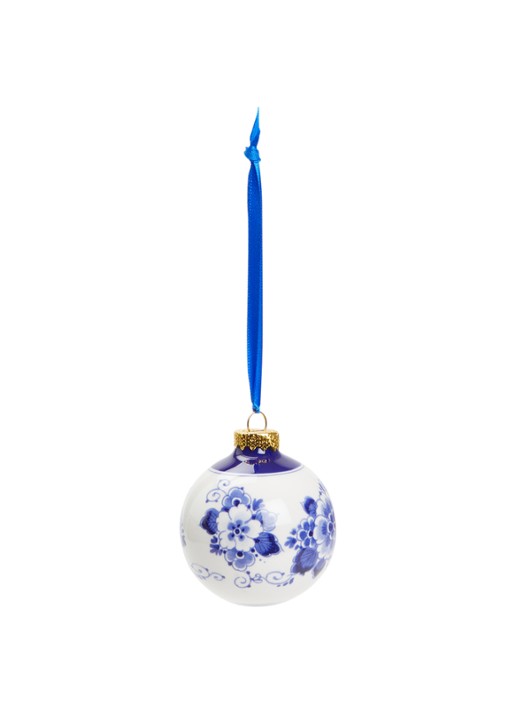 Heinen Delfts Blauw Amsterdamse Grachtenpandjes kerstbal 7 cm