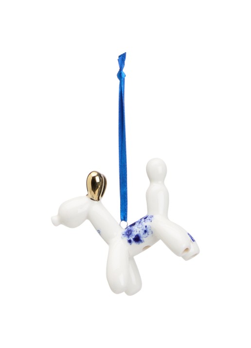 Heinen Delfts Blauw Ballondier Hond kersthanger 7 cm