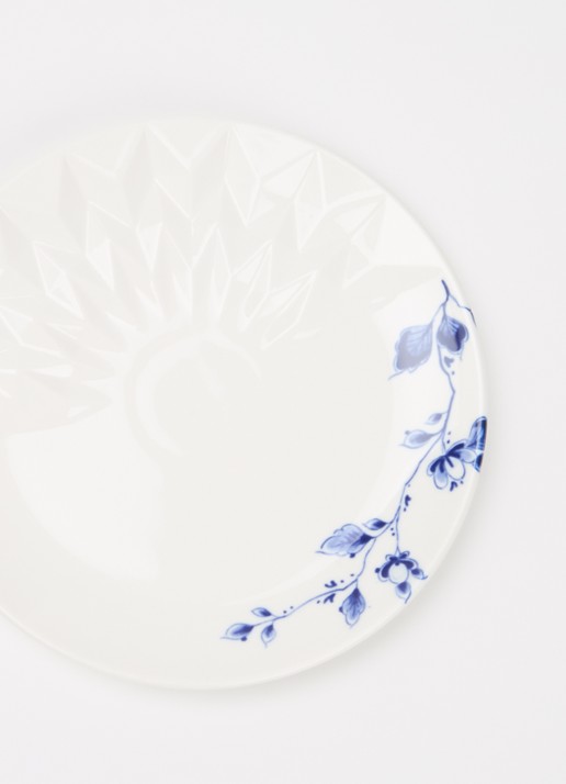 Heinen Delfts Blauw Blauw Vouw gebaksbordje 18 cm - detail wit