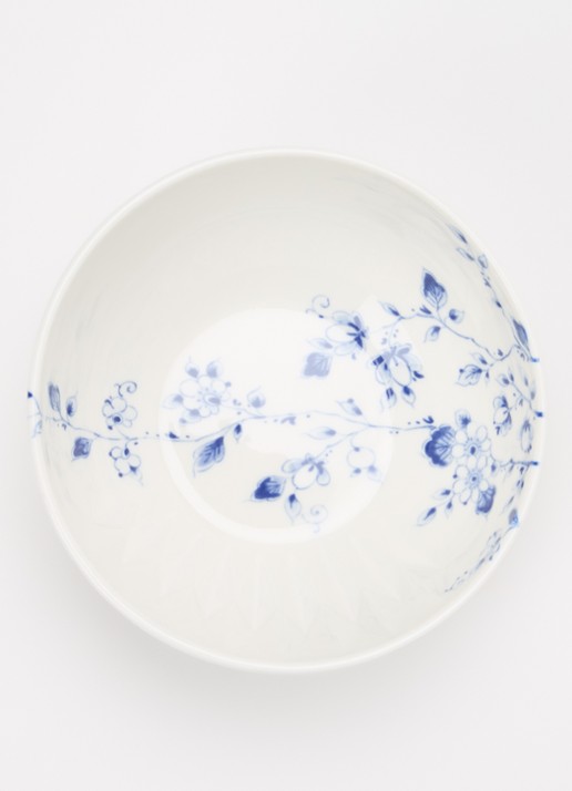 Heinen Delfts Blauw Blauw Vouw kom 16 cm  - voorkant 2 wit