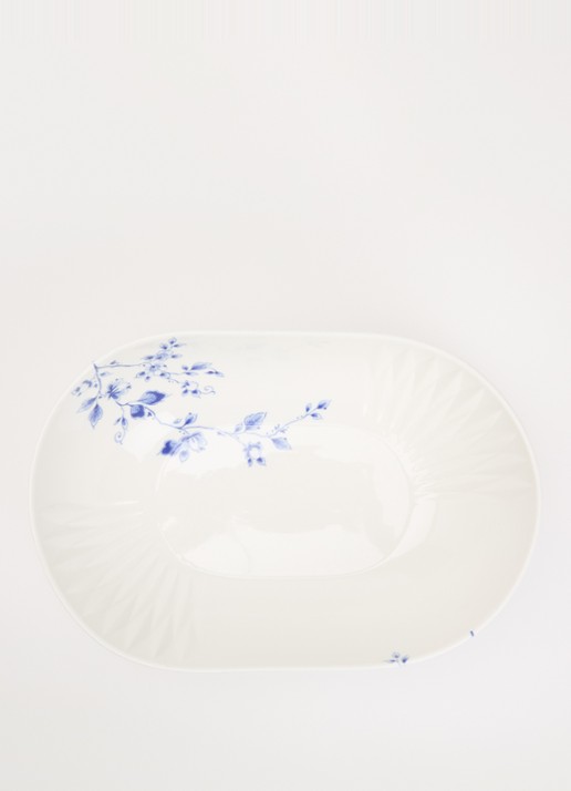 Heinen Delfts Blauw Blauw Vouw saladeschaal 32 cm  - voorkant 2 wit