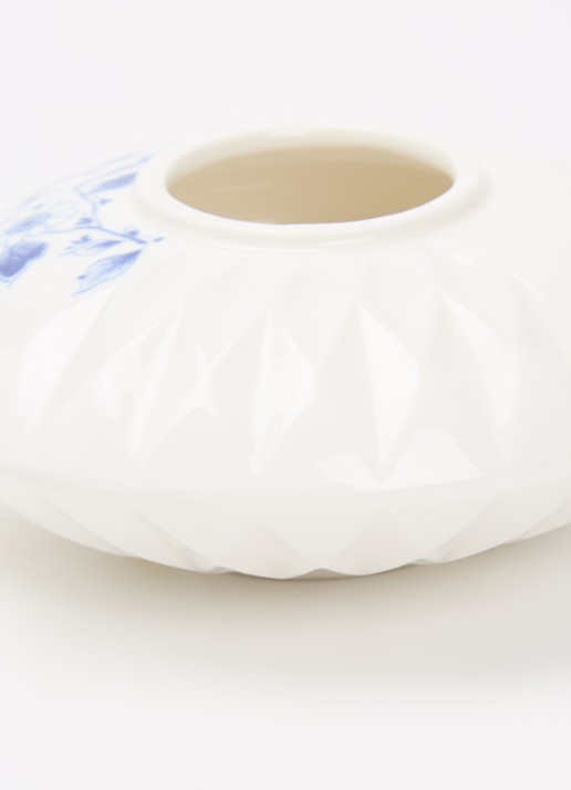 Heinen Delfts Blauw Blauw Vouw vaas 5 cm  - voorkant 2 wit