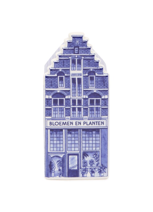 Heinen Delfts Blauw Bloemen en Planten Grachtenpand ornament 14 cm