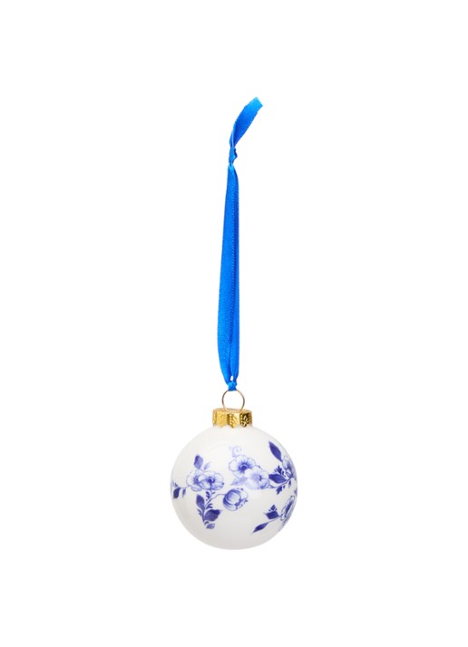 Heinen Delfts Blauw Bloemen kerstbal 5 cm