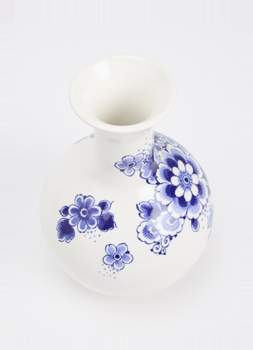 Heinen Delfts Blauw Bloemen vaas 20 cm - voorkant 2 blauw