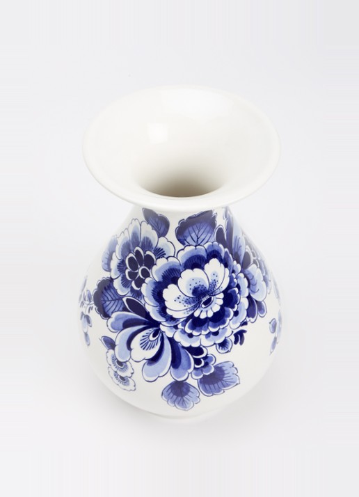 Heinen Delfts Blauw Bloemen vaas 23 cm - voorkant 2 blauw