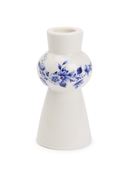 Heinen Delfts Blauw Bol kandelaar 11 cm - voorkant donkerblauw