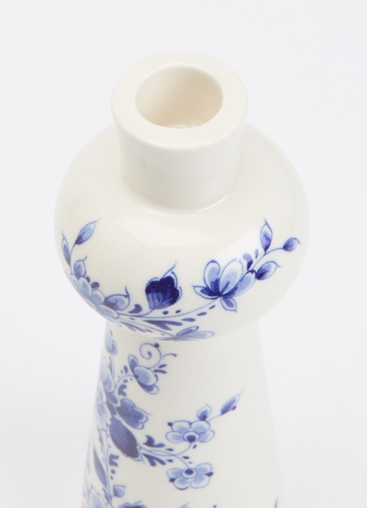 Heinen Delfts Blauw Bol kandelaar 19 cm - voorkant 2 donkerblauw