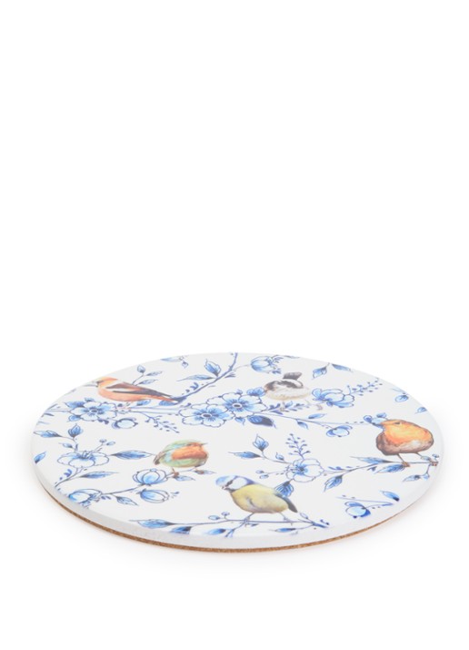 Heinen Delfts Blauw Bosvogels Bloesem panonderzetter 18 cm