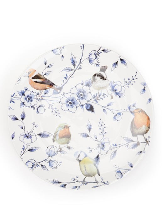 Heinen Delfts Blauw Bosvogels met bloesem wandbord 31 cm