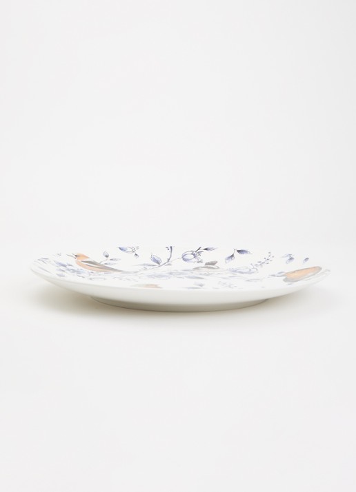 Heinen Delfts Blauw Bosvogels met bloesem wandbord 31 cm - voorkant 4 wit