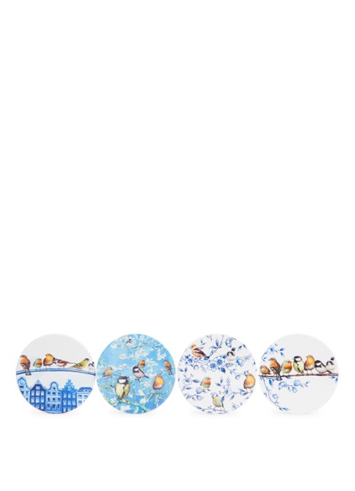 Heinen Delfts Blauw Bosvogels onderzetter van keramiek set van 4