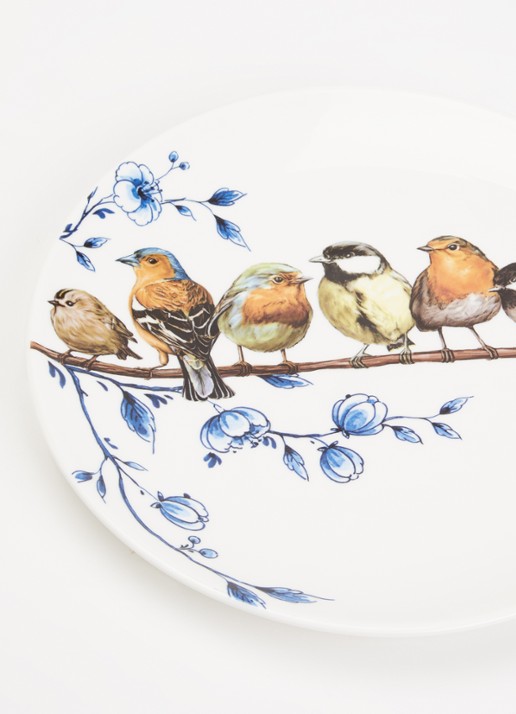 Heinen Delfts Blauw Bosvogels wandbord 26 cm - detail wit