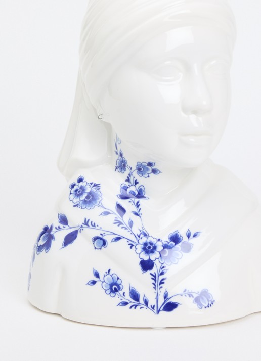 Heinen Delfts Blauw Buste Meisje met de parel vaas 33 cm  - detail 2 wit