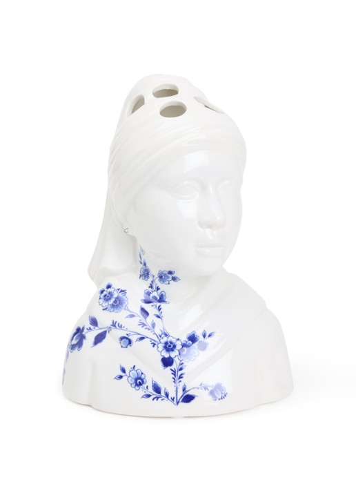 Heinen Delfts Blauw Buste Meisje met de parel vaas 33 cm