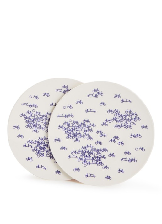 Heinen Delfts Blauw De Blauwe fiets gebaksbordje 16 cm set van 2
