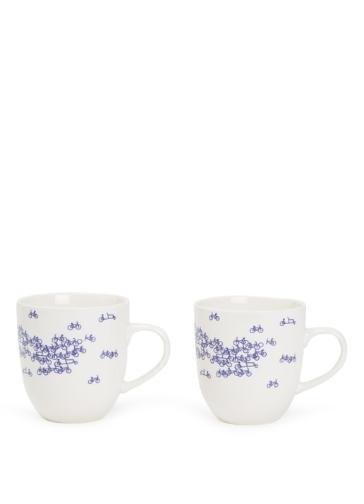Heinen Delfts Blauw De Blauwe Fiets mok 35 cl set van 2