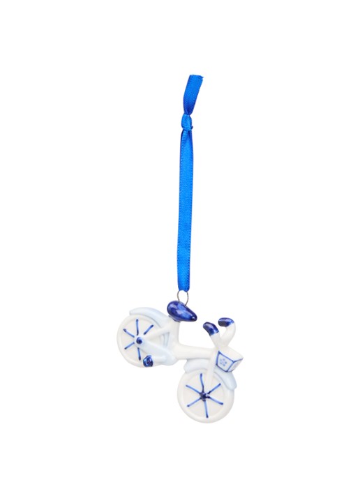 Heinen Delfts Blauw Fiets kersthanger 4,5 cm - voorkant multicolor