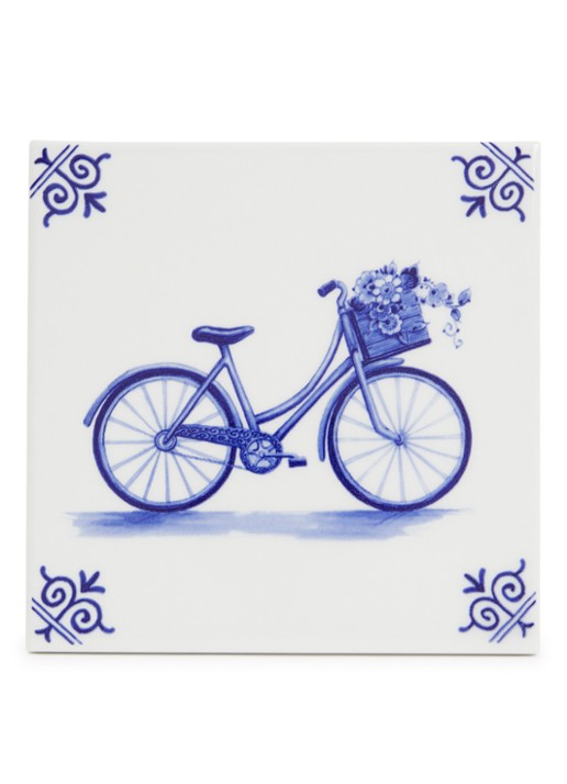 Heinen Delfts Blauw Fiets wandtegel 13 cm