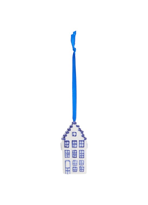 Heinen Delfts Blauw Grachtenhuisje kersthanger 7,5 cm