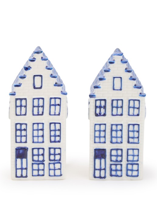 Heinen Delfts Blauw Grachtenhuisjes peper- en zoutstel 2-delig 9 cm