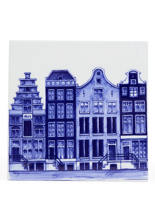 Heinen Delfts Blauw Grachtenpanden wandtegel 13 cm