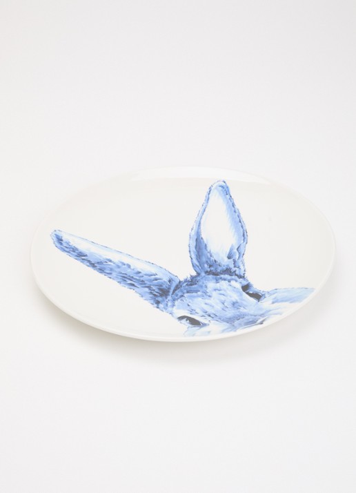 Heinen Delfts Blauw Haas wandbord decoratie 26 cm  - voorkant 2 blauw