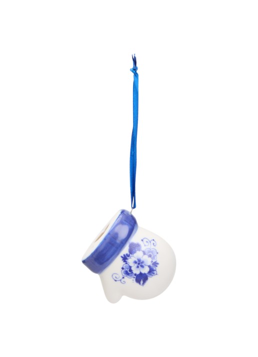 Heinen Delfts Blauw Handschoen kersthanger 5,5 cm - voorkant 2 gebroken wit