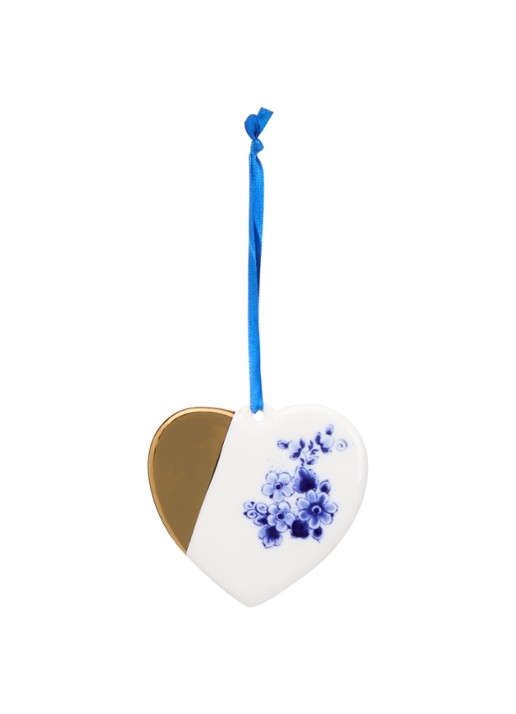 Heinen Delfts Blauw Hartje kersthanger 6,5 cm - voorkant multicolor