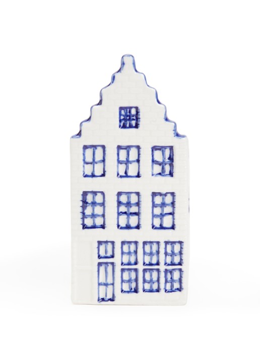 Heinen Delfts Blauw Huisje 1 Trapgevel vaas 13 cm