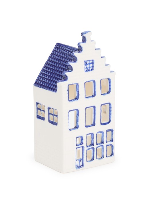Heinen Delfts Blauw Huisje 1 Trapgevel waxinelichthouder 13 cm