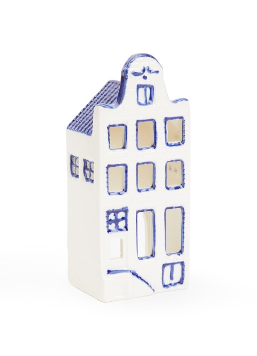 Heinen Delfts Blauw Huisje 2 Klokgevel waxinelichthouder 15 cm