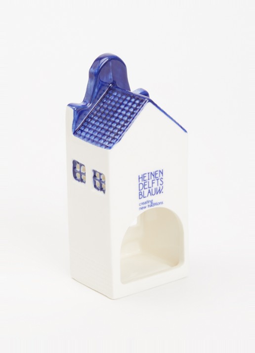 Heinen Delfts Blauw Huisje 2 Klokgevel waxinelichthouder 15 cm - voorkant 2 blauw