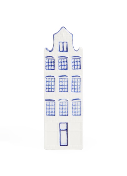 Heinen Delfts Blauw Huisje 3 Verhoogde Halsgevel vaas 16,5 cm