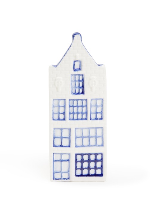 Heinen Delfts Blauw Huisje 4 Tuitgevel vaas 14 cm