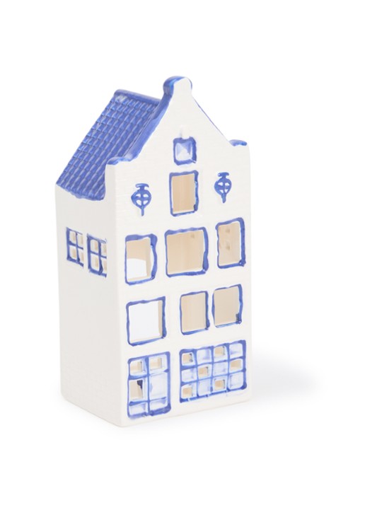 Heinen Delfts Blauw Huisje 4 Tuitgevel waxinelichthouder 14 cm