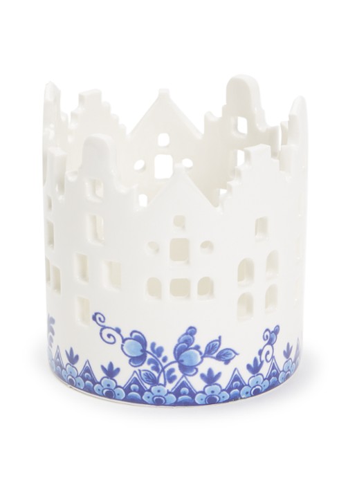 Heinen Delfts Blauw Huisje waxinelichthouder 9 cm