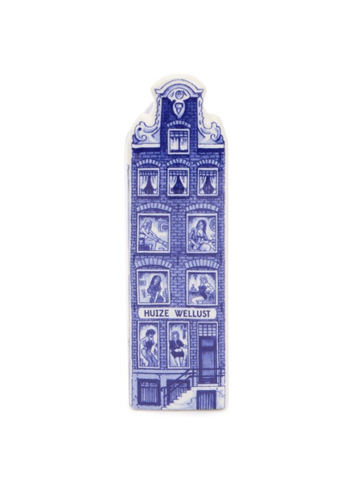 Heinen Delfts Blauw Huize Wellust Grachtenpand ornament 14 cm