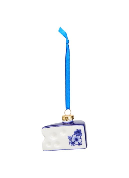 Heinen Delfts Blauw Kaas kersthanger 4 cm