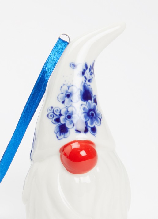 Heinen Delfts Blauw Kabouter kersthanger 10 cm - detail 2 gebroken wit