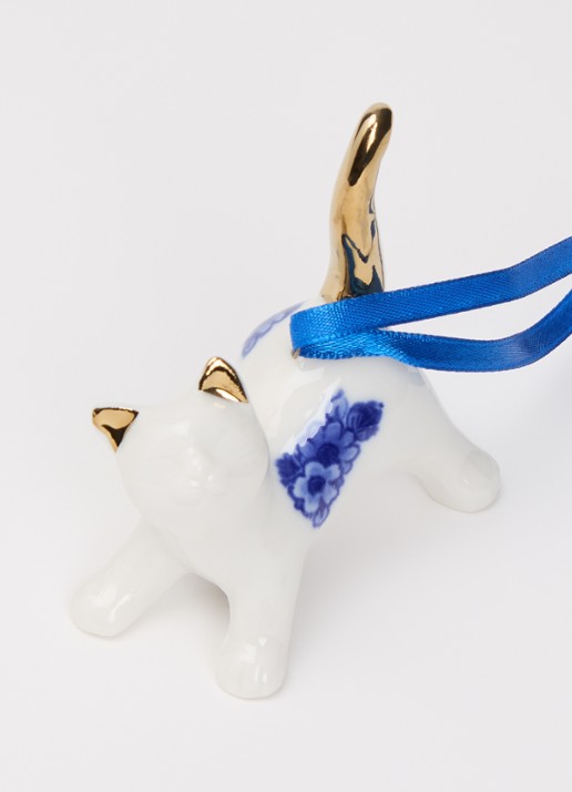 Heinen Delfts Blauw Kat kersthanger 7 cm - detail multicolor