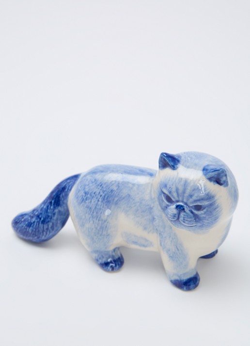 Heinen Delfts Blauw Kat ornament 9,5 cm - voorkant 2 donkerblauw