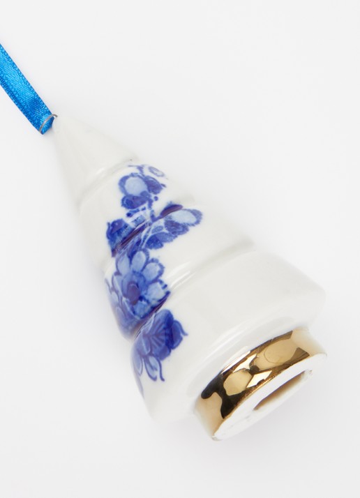 Heinen Delfts Blauw Kerstboom Kegel kersthanger 9,5 cm - detail 2 gebroken wit