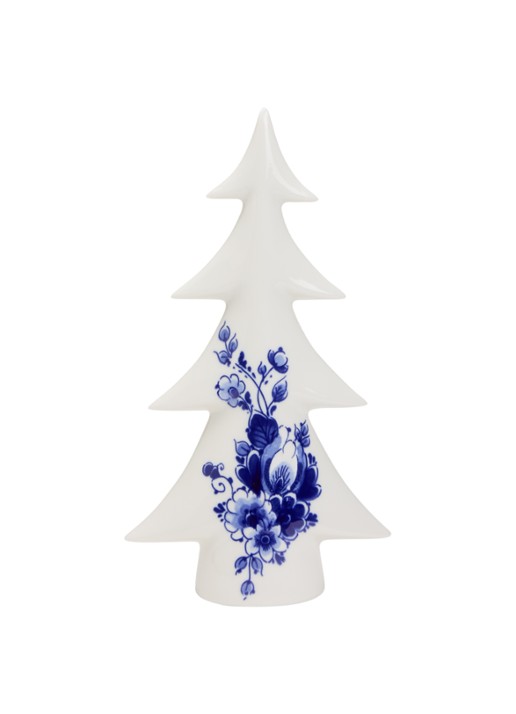Heinen Delfts Blauw Kerstboom kerstornament 27,5 cm - voorkant gebroken wit