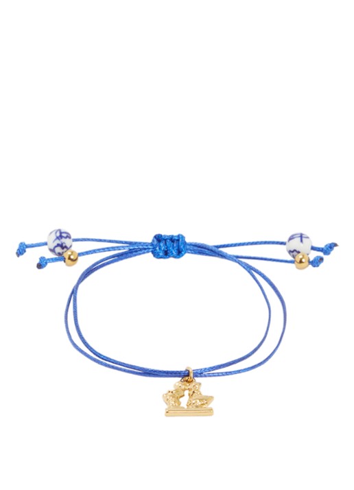 Heinen Delfts Blauw Kissing Couple armband met hanger