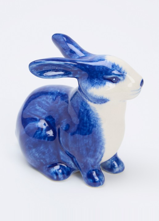 Heinen Delfts Blauw Konijn ornament 8,5 cm - voorkant 2 donkerblauw