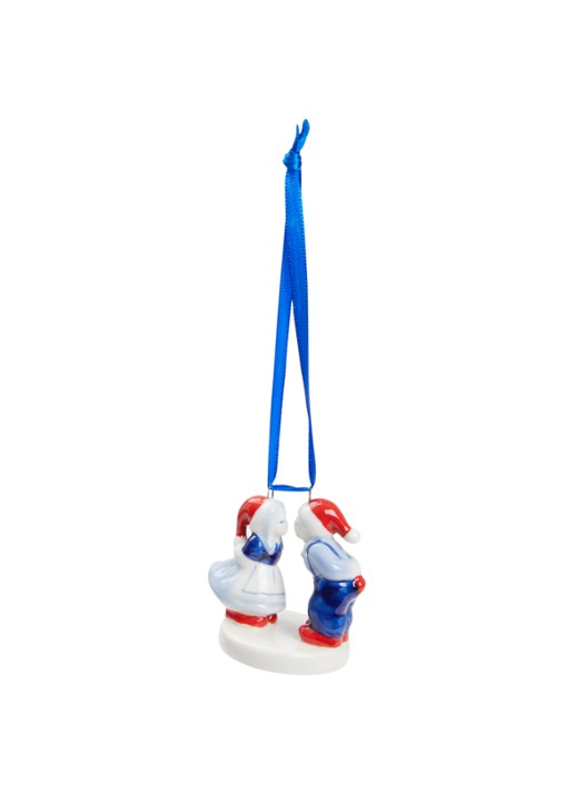 Heinen Delfts Blauw Kuspaar kersthanger 6 cm